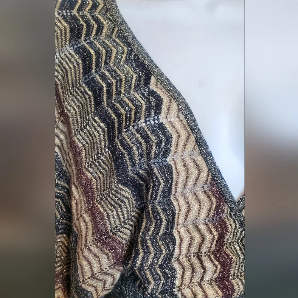 RAMPAGE Vintage Metallic Chevron Kimono Sleeve Knit Sweater Top Size Medium - Picture 3 of 7